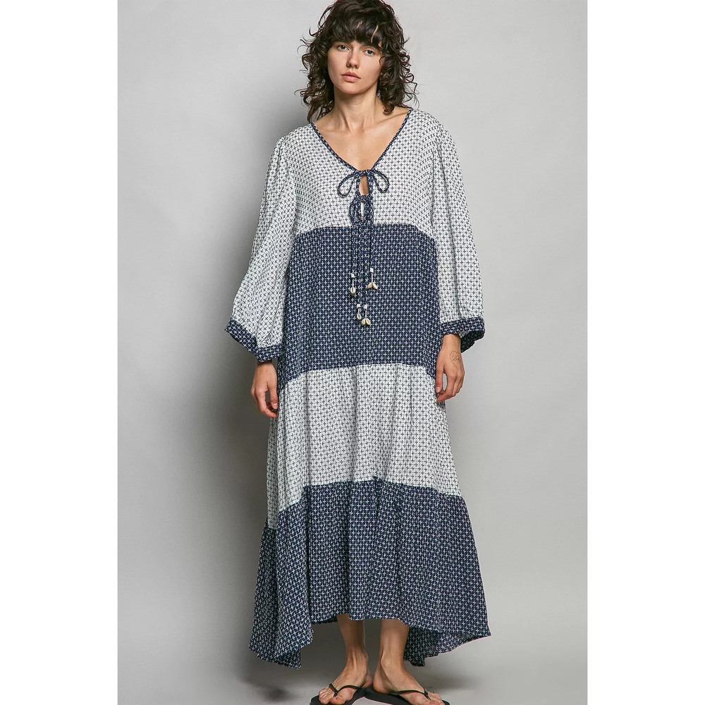 POL Tiered Boho Two-Tone Maxi Dress